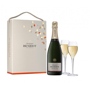 Henriot Brut Souverain NV with 2 Champagne Glasses